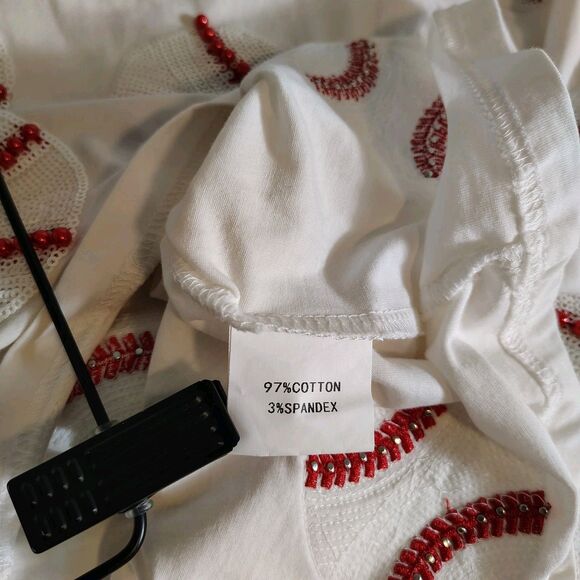 Queen of Sparkles Home Run Baseball Sequin Tee White Top Women’s Size L - Picture 9 of 9